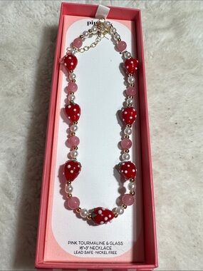 Piper K pink tourmaline & glass strawberry necklace